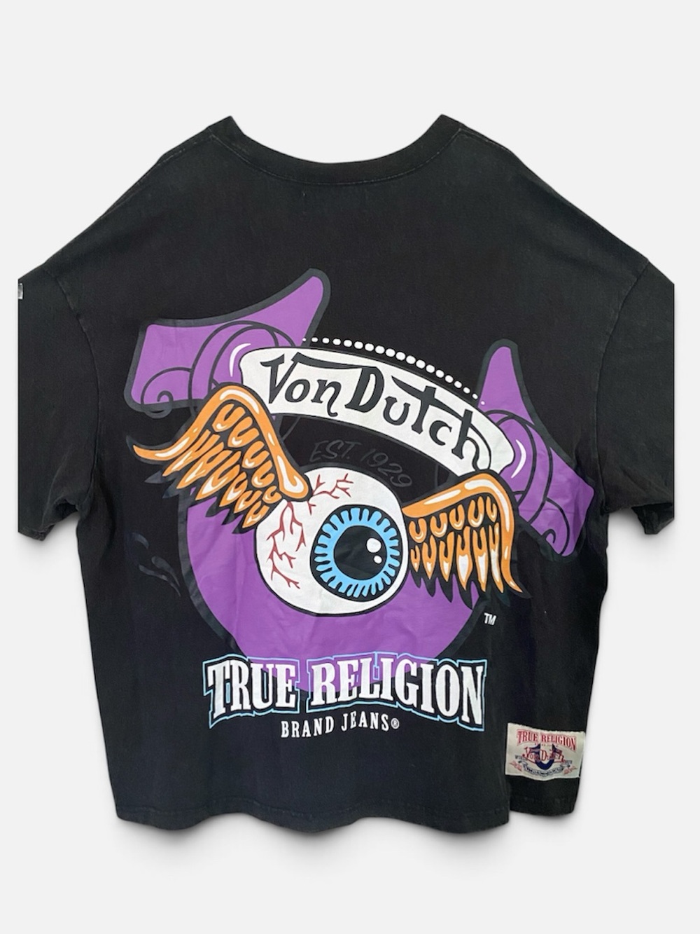 True Religion Von Dutch Black Short Sleeve Tee, Oversize, Flying Eyeball 3XL